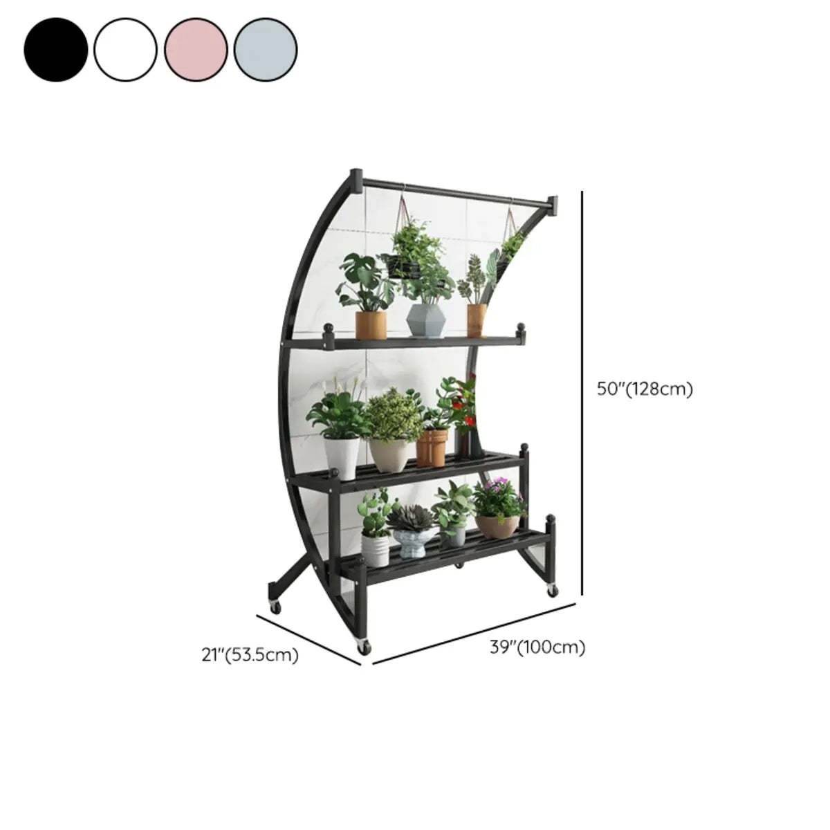 Arched Black Metal Sliding Indoor Plant Stand