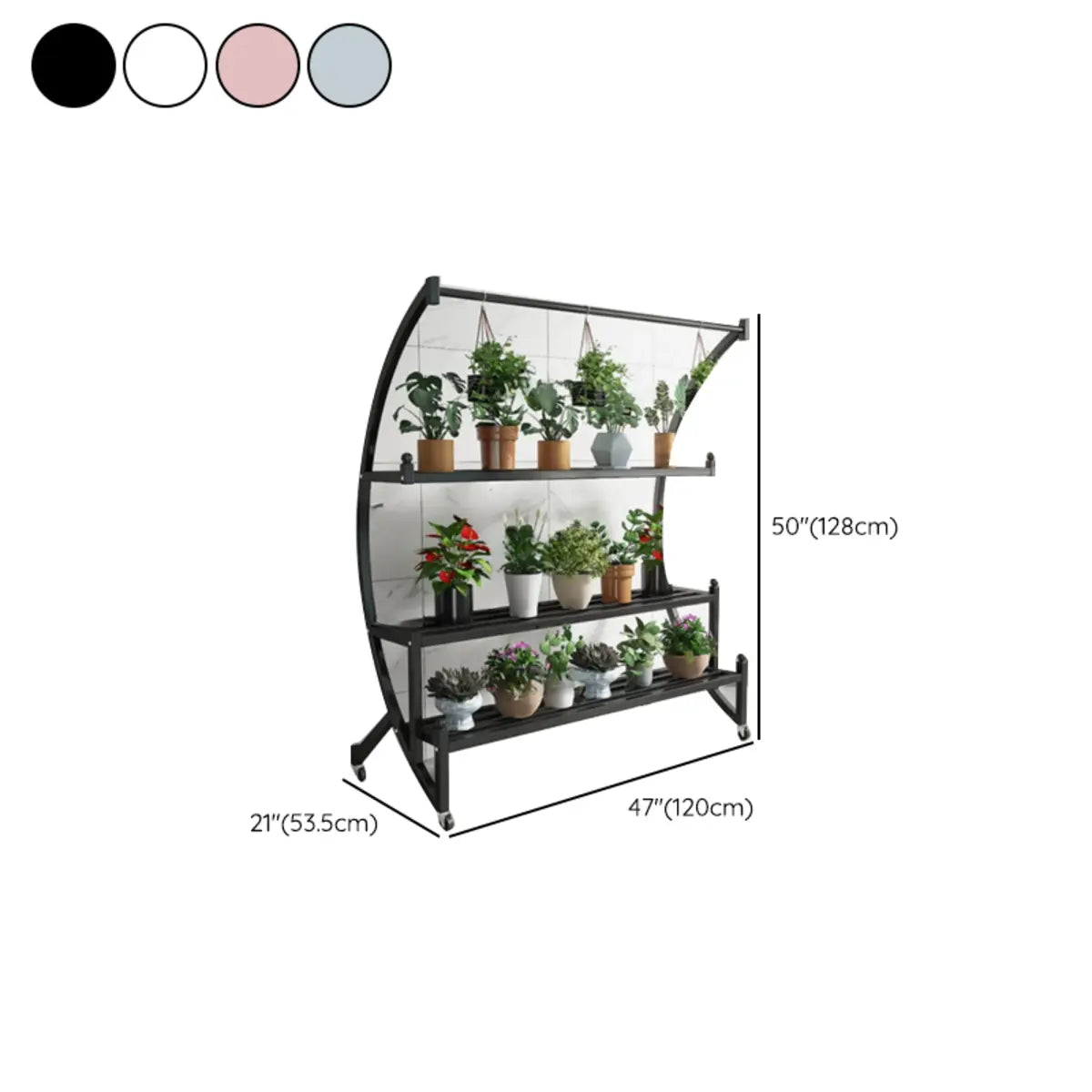 Arched Black Metal Sliding Indoor Plant Stand