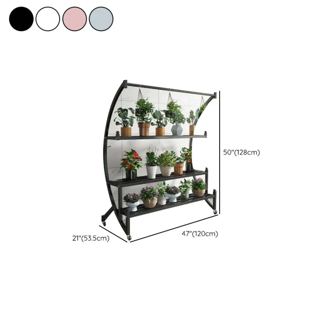 Arched Black Metal Sliding Indoor Plant Stand