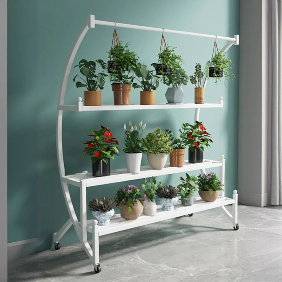 Arched Black Metal Sliding Indoor Plant Stand — Black