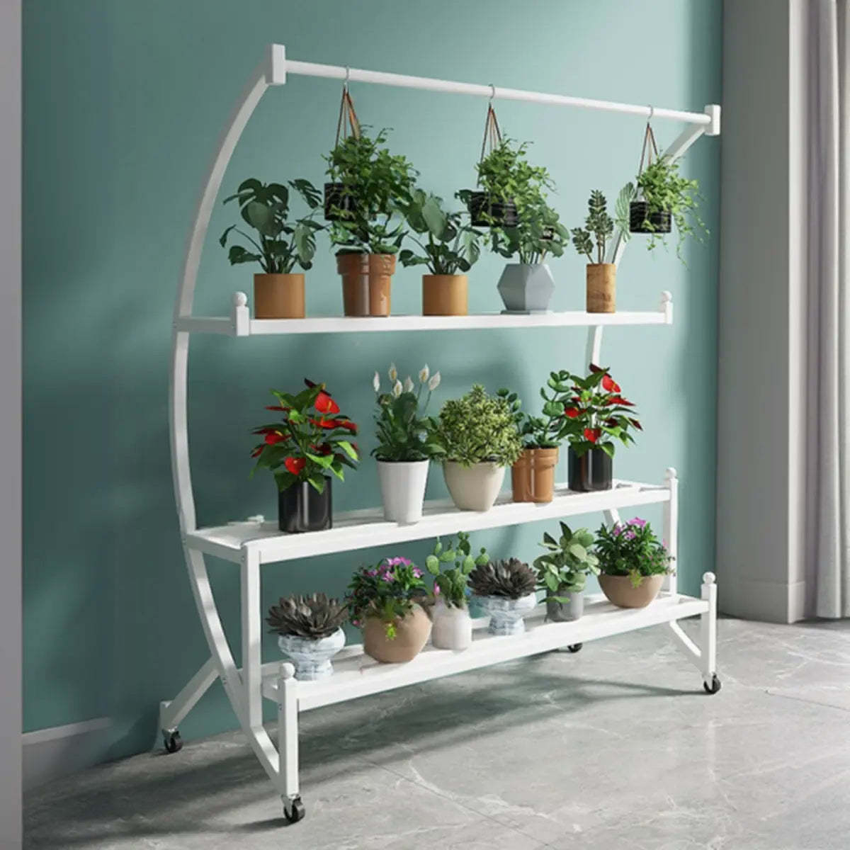 Arched Black Metal Sliding Indoor Plant Stand — Black