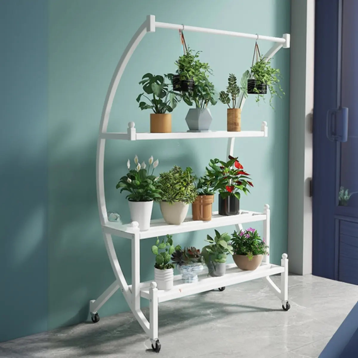 Arched Black Metal Sliding Indoor Plant Stand — Black
