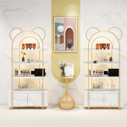 Arched Gold Metal Open Floor Display Cabinet — Black / 1