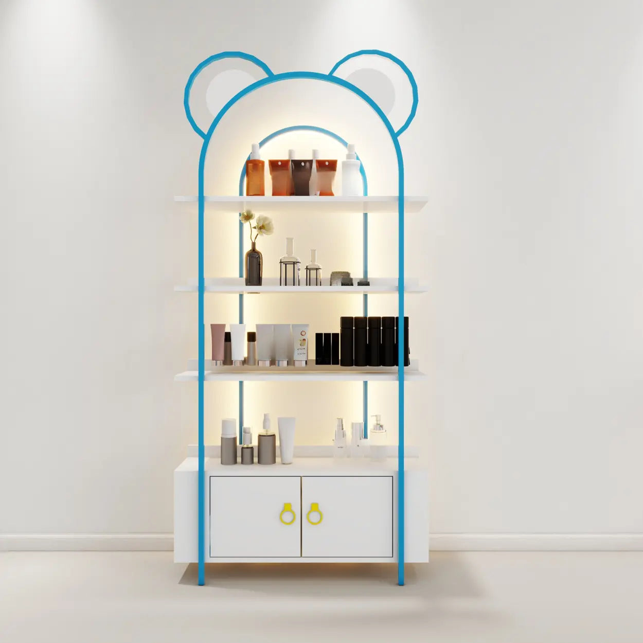 Arched Gold Metal Open Floor Display Cabinet — Pink / 1