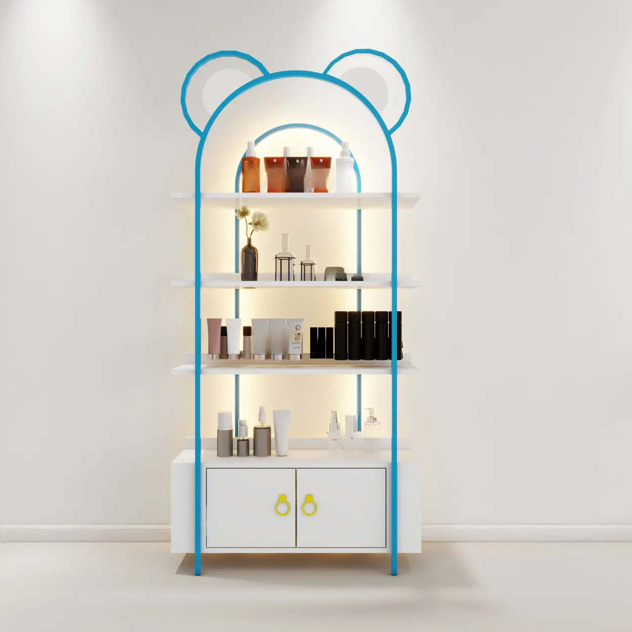 Arched Gold Metal Open Floor Display Cabinet — Pink / 1