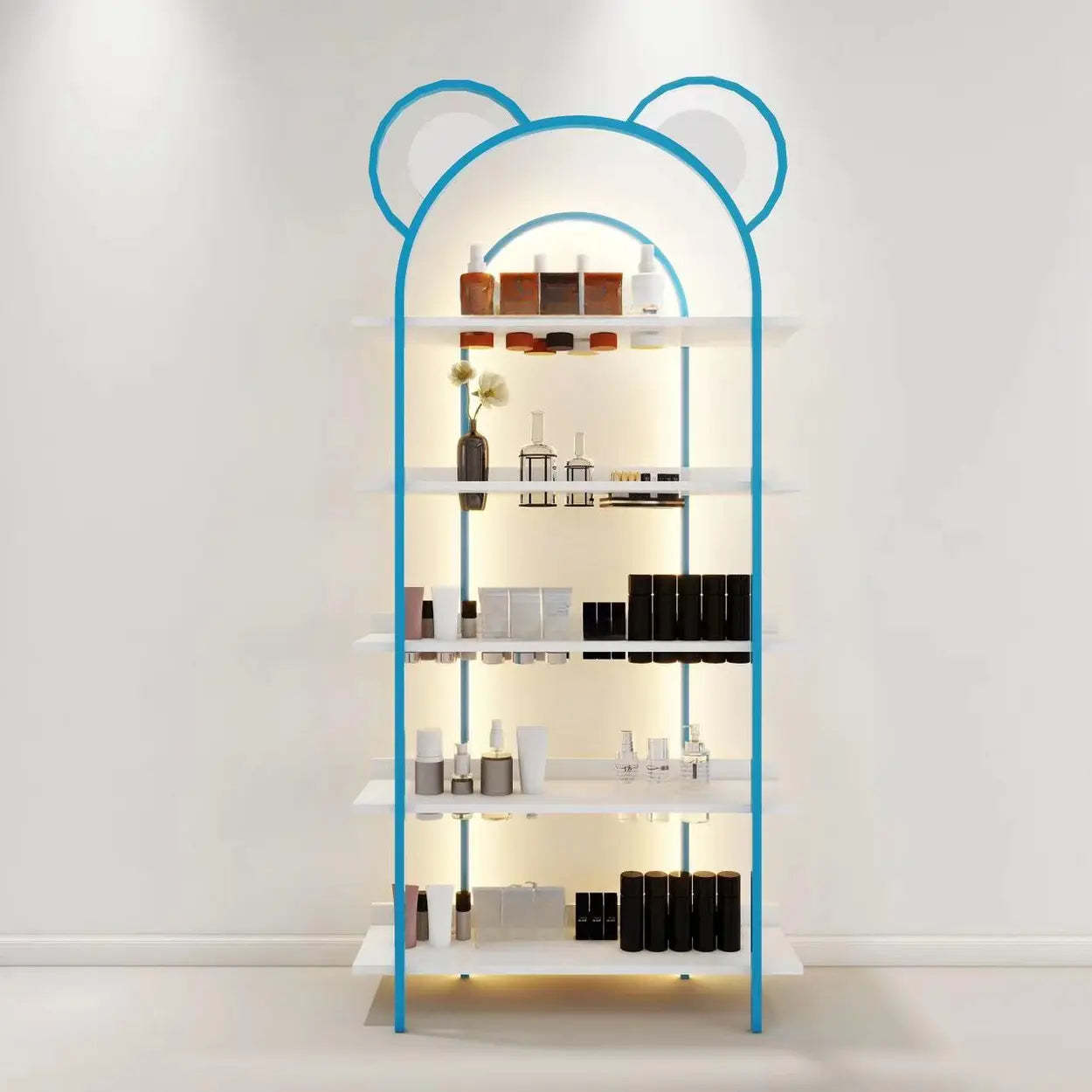 Arched Gold Metal Open Floor Display Cabinet — Pink / Cabinet Not Included