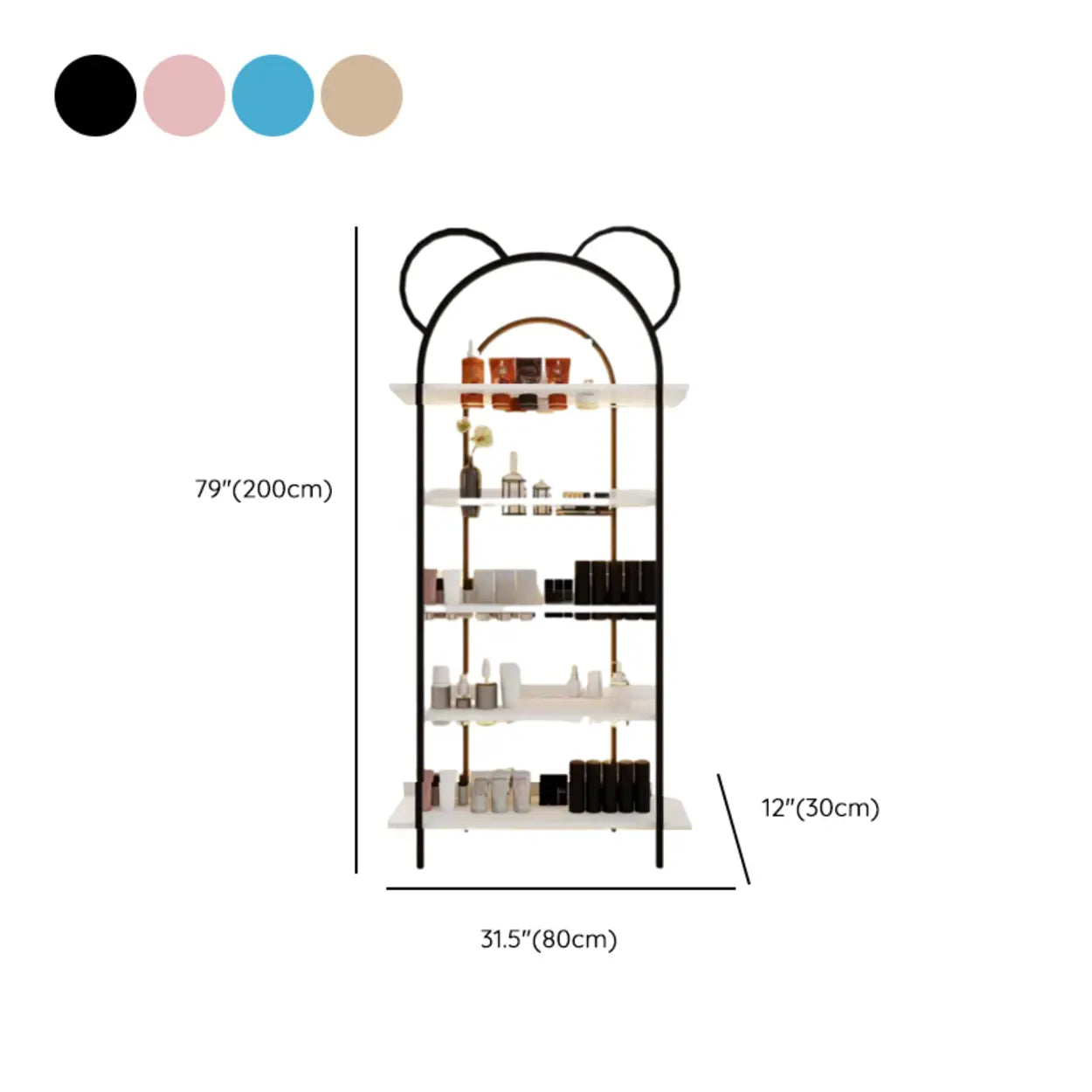 Arched Gold Metal Open Floor Display Cabinet — Blue / 1