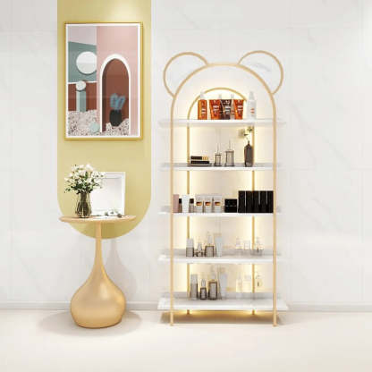 Arched Gold Metal Open Floor Display Cabinet — Blue / 1