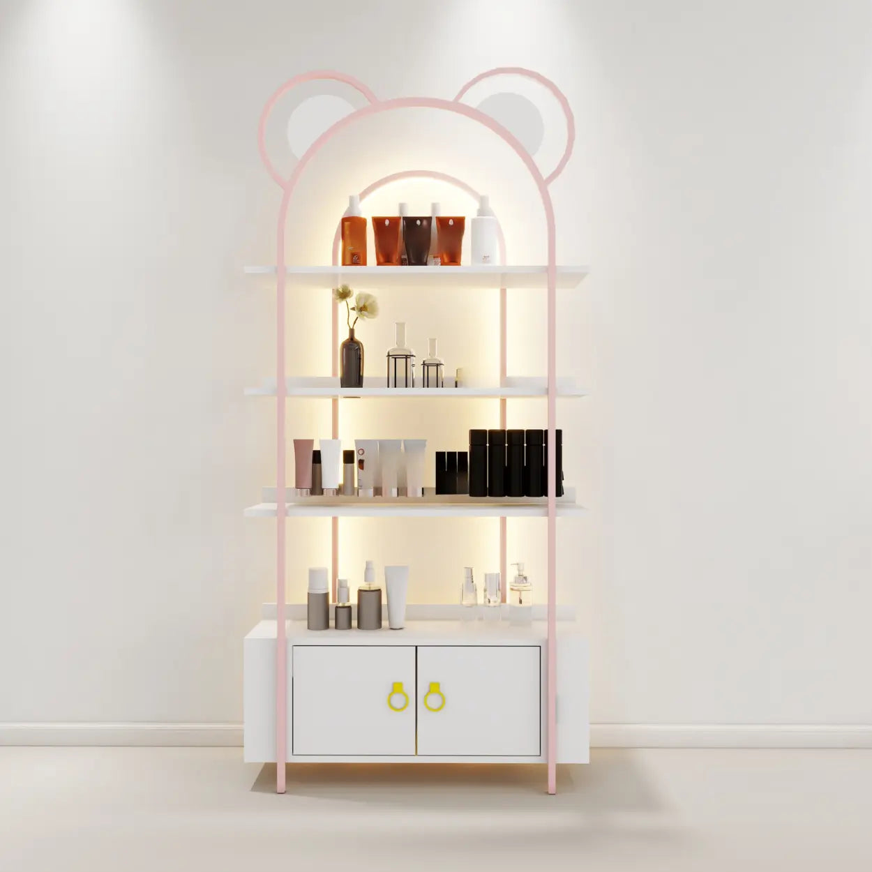 Arched Gold Metal Open Floor Display Cabinet — Black / 1