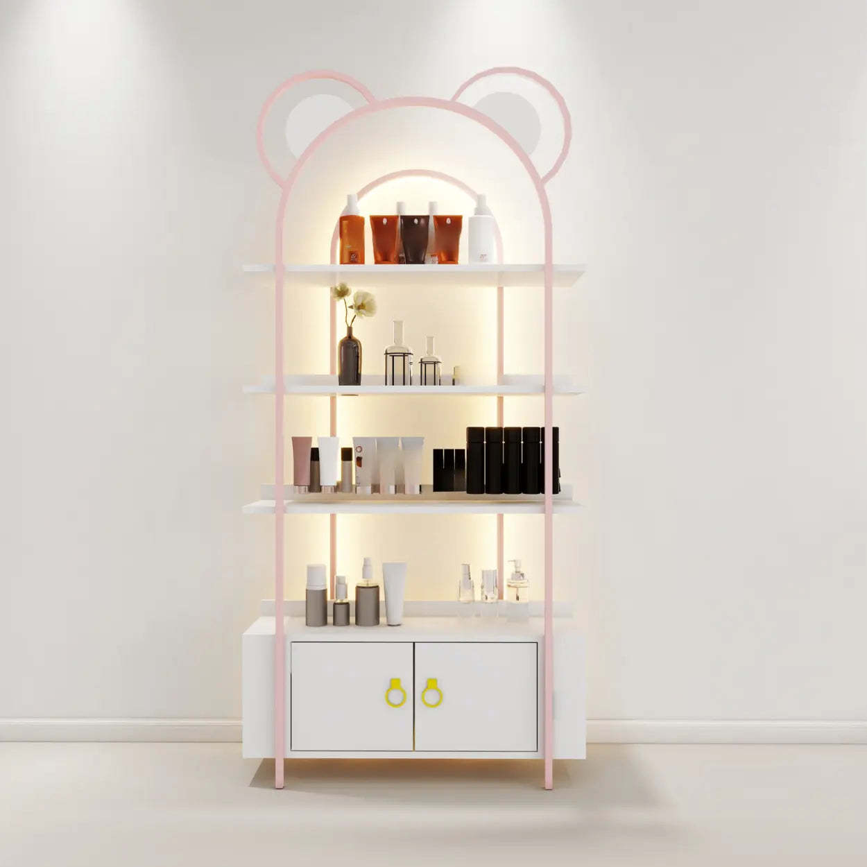 Modern arched storage wine cabinets in metal — 39" L x 12" W x 79" H / With 1 Cabinet / Pink