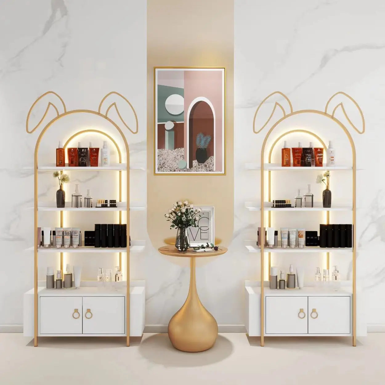 Arched Rabbit Ear Metal Floor Display Cabinet