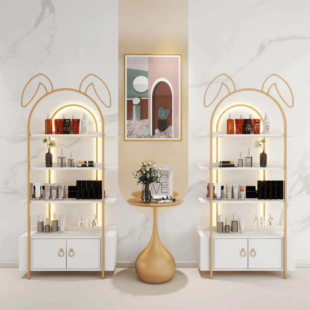 Arched Rabbit Ear Metal Floor Display Cabinet — Black / 1
