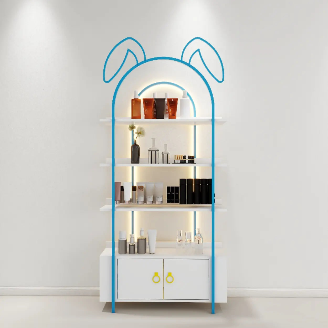 Arched Rabbit Ear Metal Floor Display Cabinet — Black / Cabinet Not Included