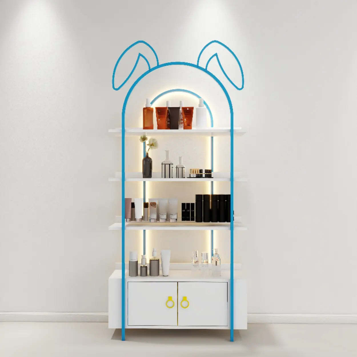 Arched Rabbit Ear Metal Floor Display Cabinet — Black / Cabinet Not Included