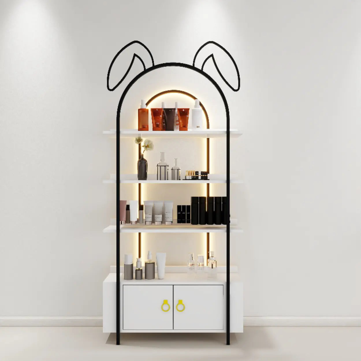 Arched Rabbit Ear Metal Floor Display Cabinet — Blue / 1