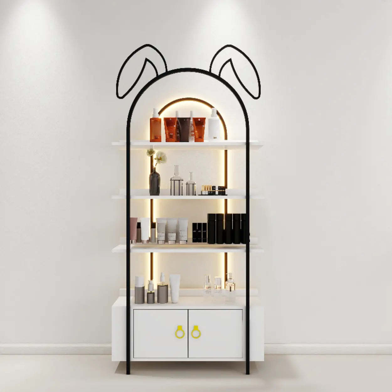 Arched Rabbit Ear Metal Floor Display Cabinet — Blue / 1