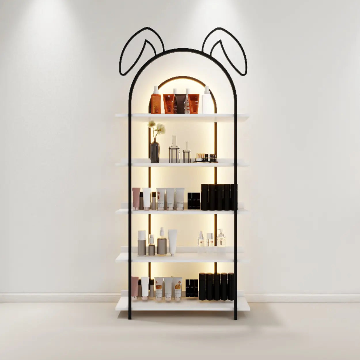 Arched Rabbit Ear Metal Floor Display Cabinet — Black / Cabinet Not Included