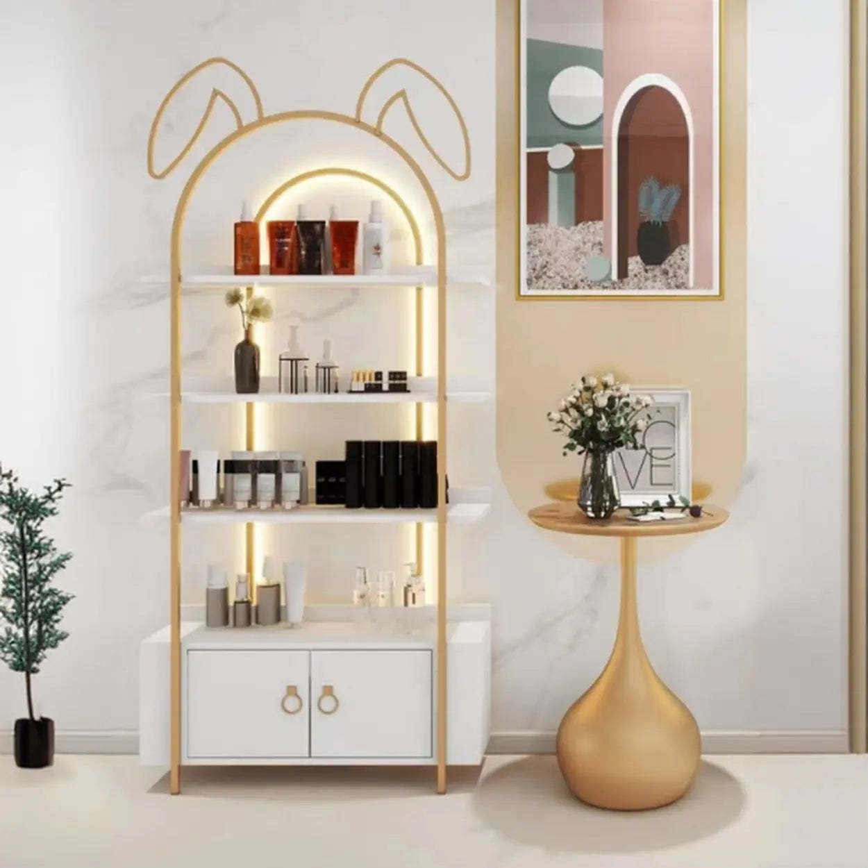Arched Rabbit Ear Metal Floor Display Cabinet — Blue / 1