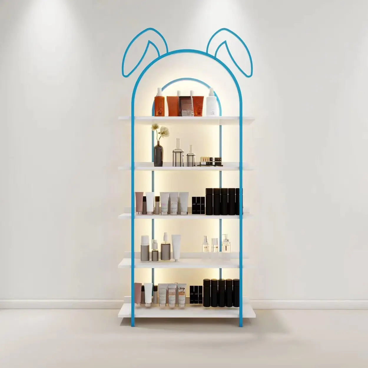 Arched Rabbit Ear Metal Floor Display Cabinet — Pink / 1