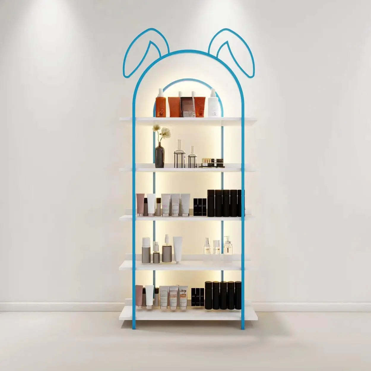 Arched Rabbit Ear Metal Floor Display Cabinet — Pink / 1