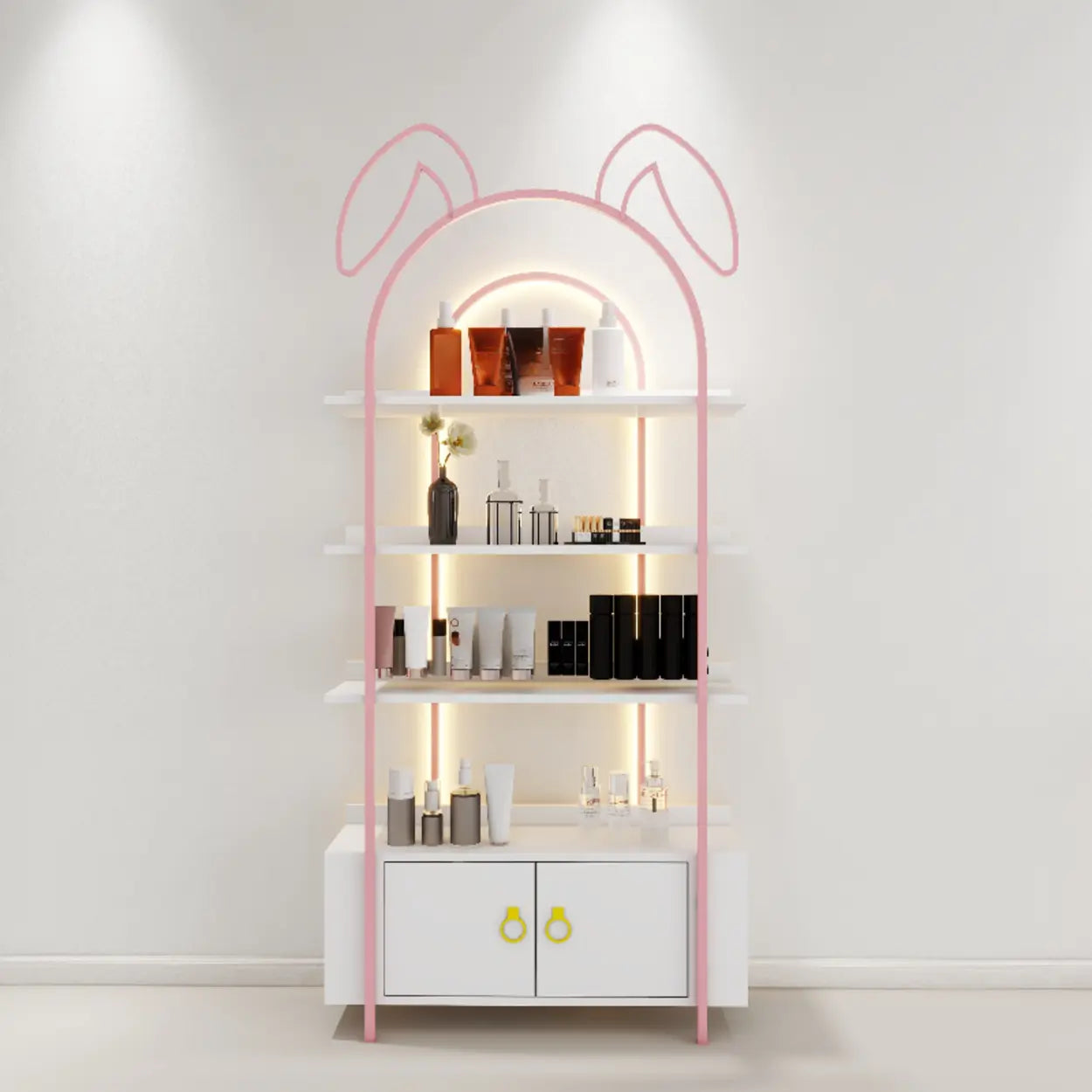 Arched Rabbit Ear Metal Floor Display Cabinet — Gold / 1