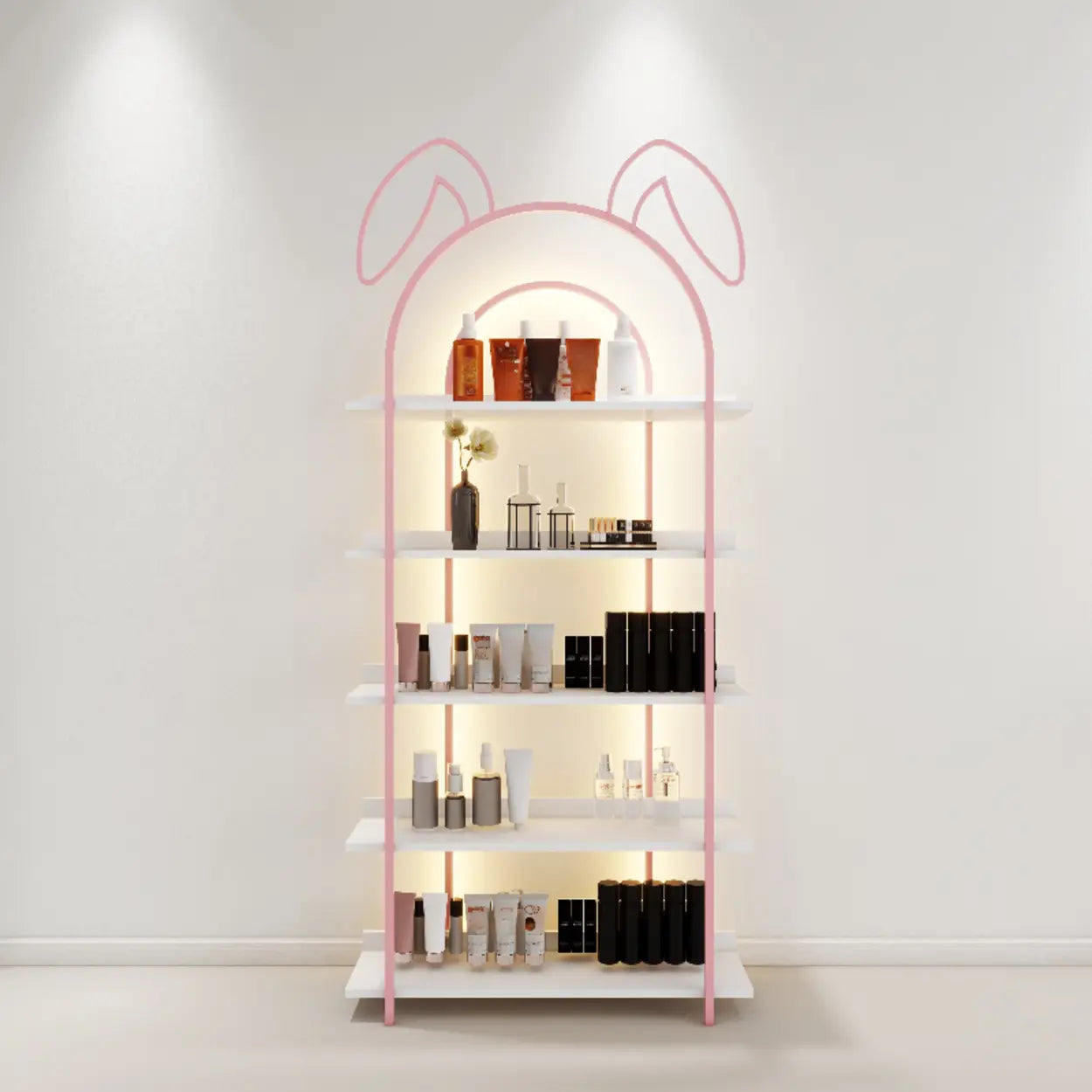 Arched Rabbit Ear Metal Floor Display Cabinet — Black / 1