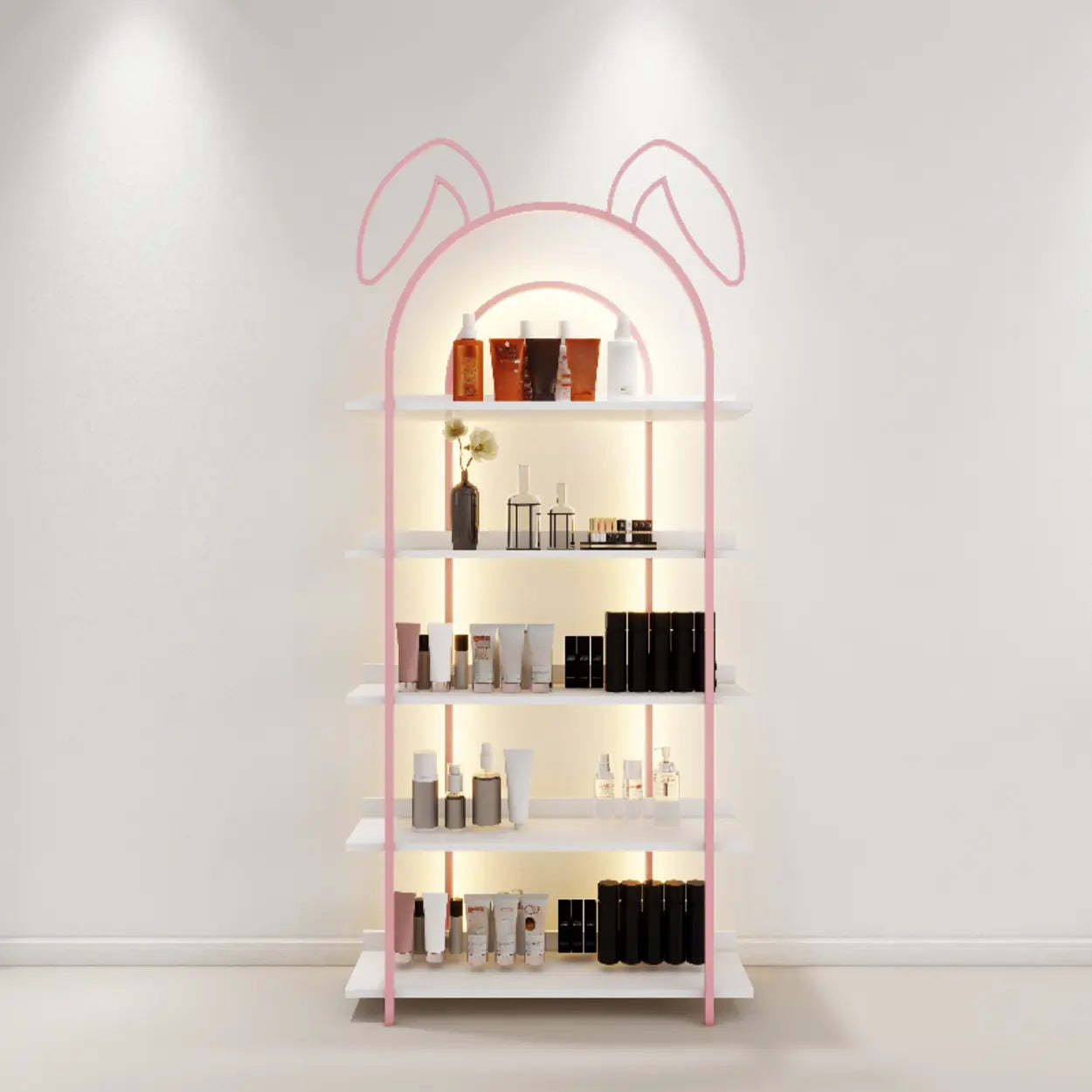 Arched Rabbit Ear Metal Floor Display Cabinet — Black / 1