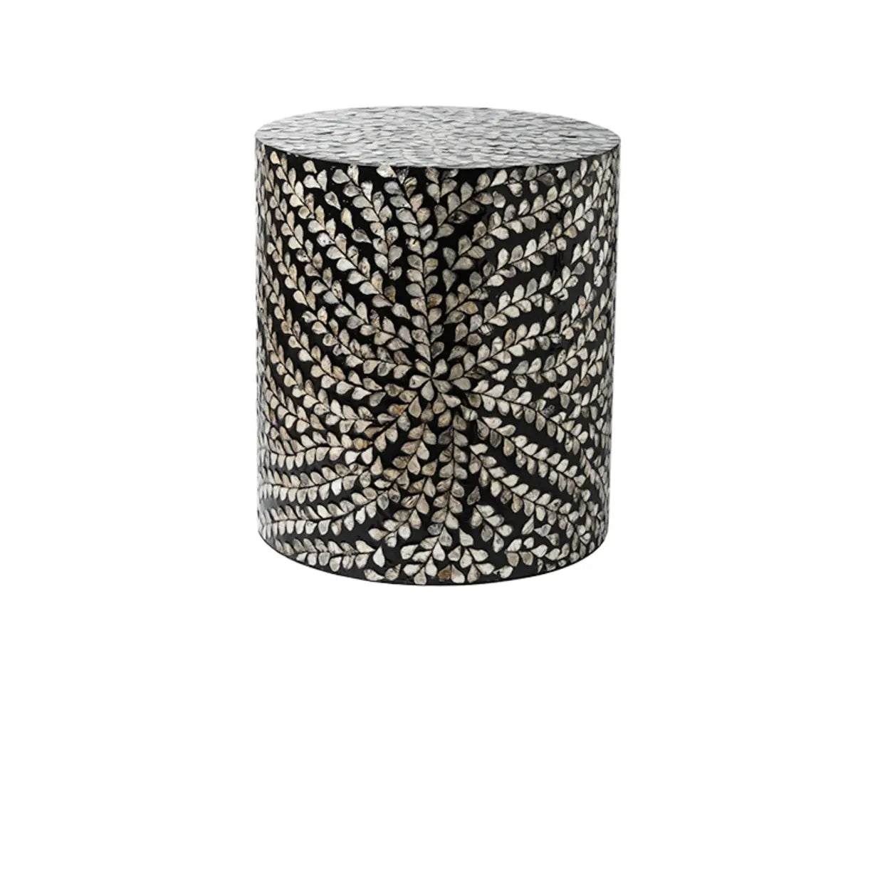 Bohemian White-Green Drum Shell Wood End Table