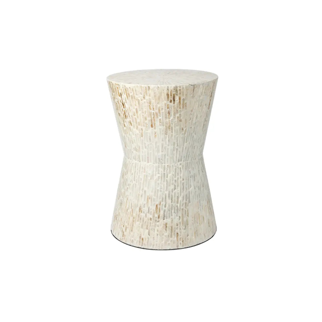 Bohemian White-Green Drum Shell Wood End Table