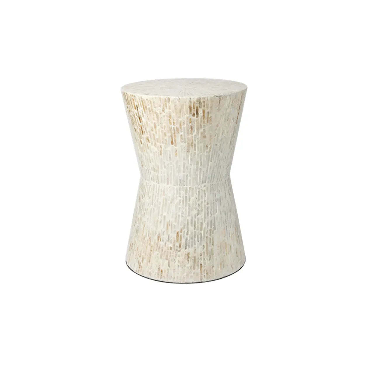 Bohemian White-Green Drum Shell Wood End Table