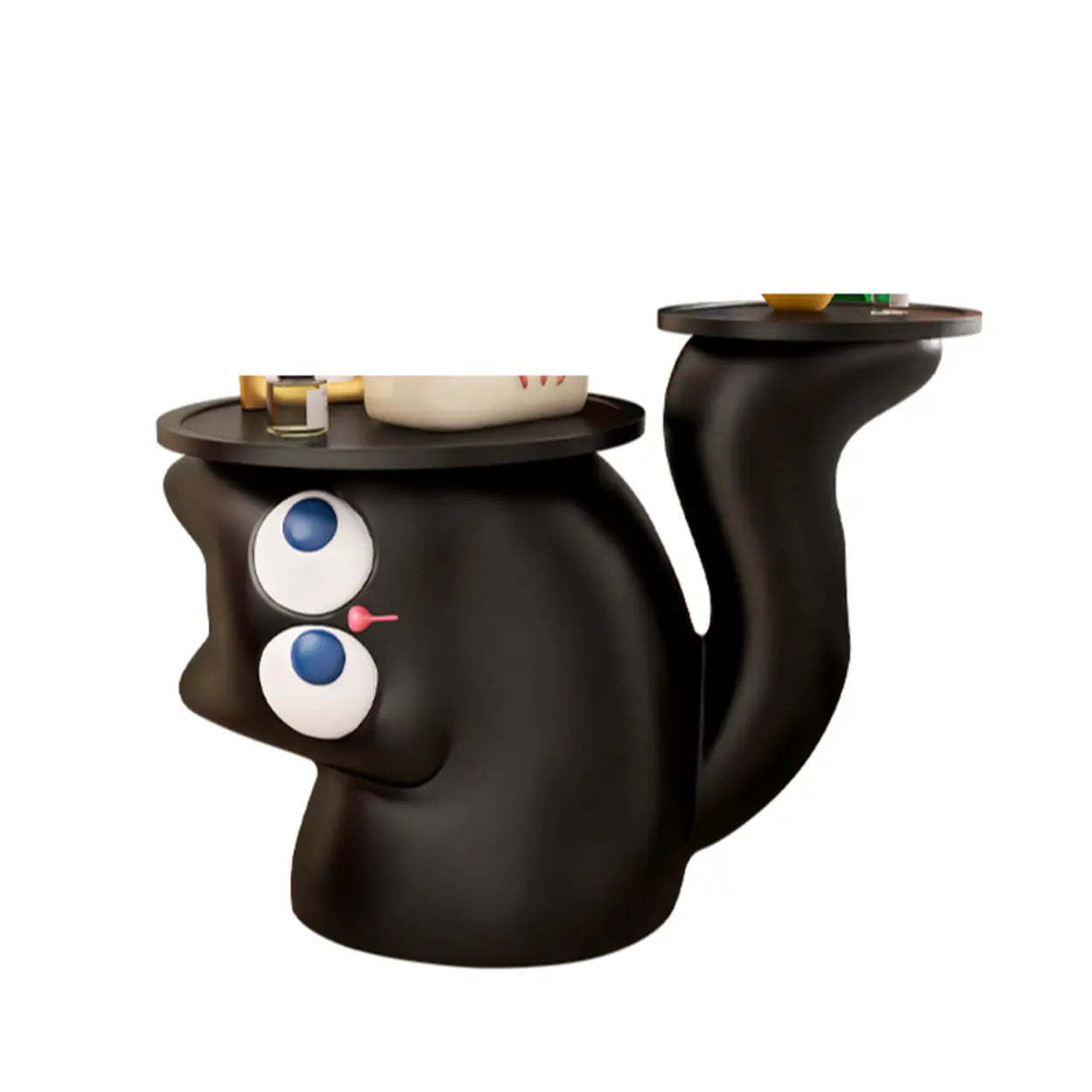 Black Cat-Shaped Resin Circular End Table