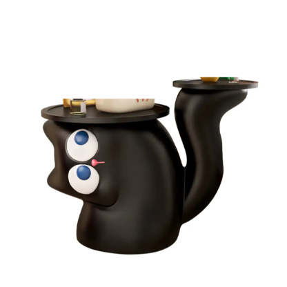 Black Cat-Shaped Resin Circular End Table