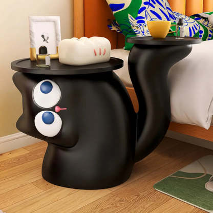 Black Cat-Shaped Resin Circular End Table