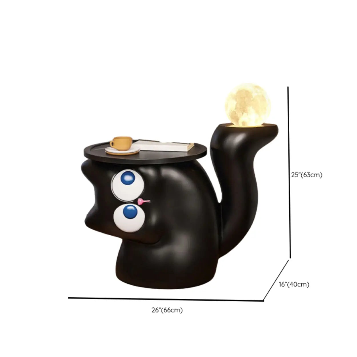 Black Cat-Shaped Resin Circular End Table