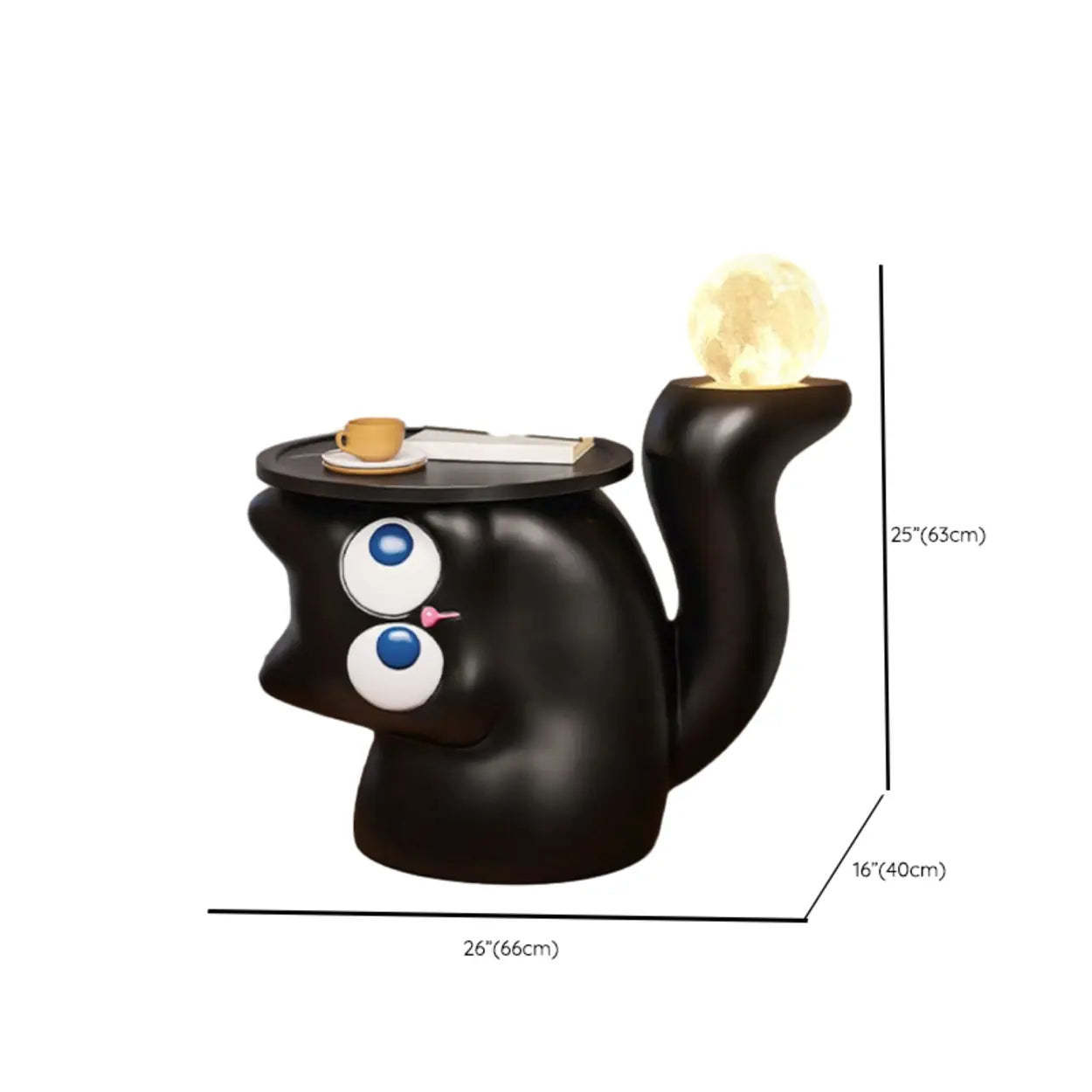 Black Cat-Shaped Resin Circular End Table