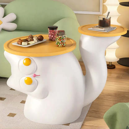 Black Cat-Shaped Resin Circular End Table