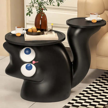 Black Cat-Shaped Resin Circular End Table