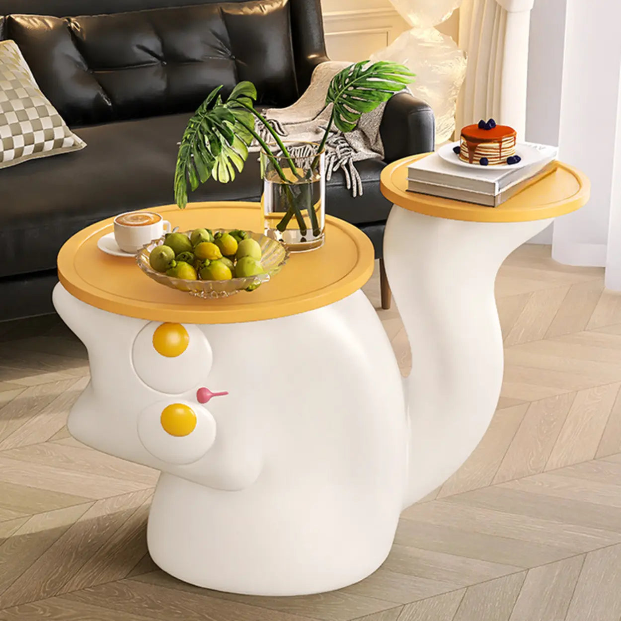 Black Cat-Shaped Resin Circular End Table