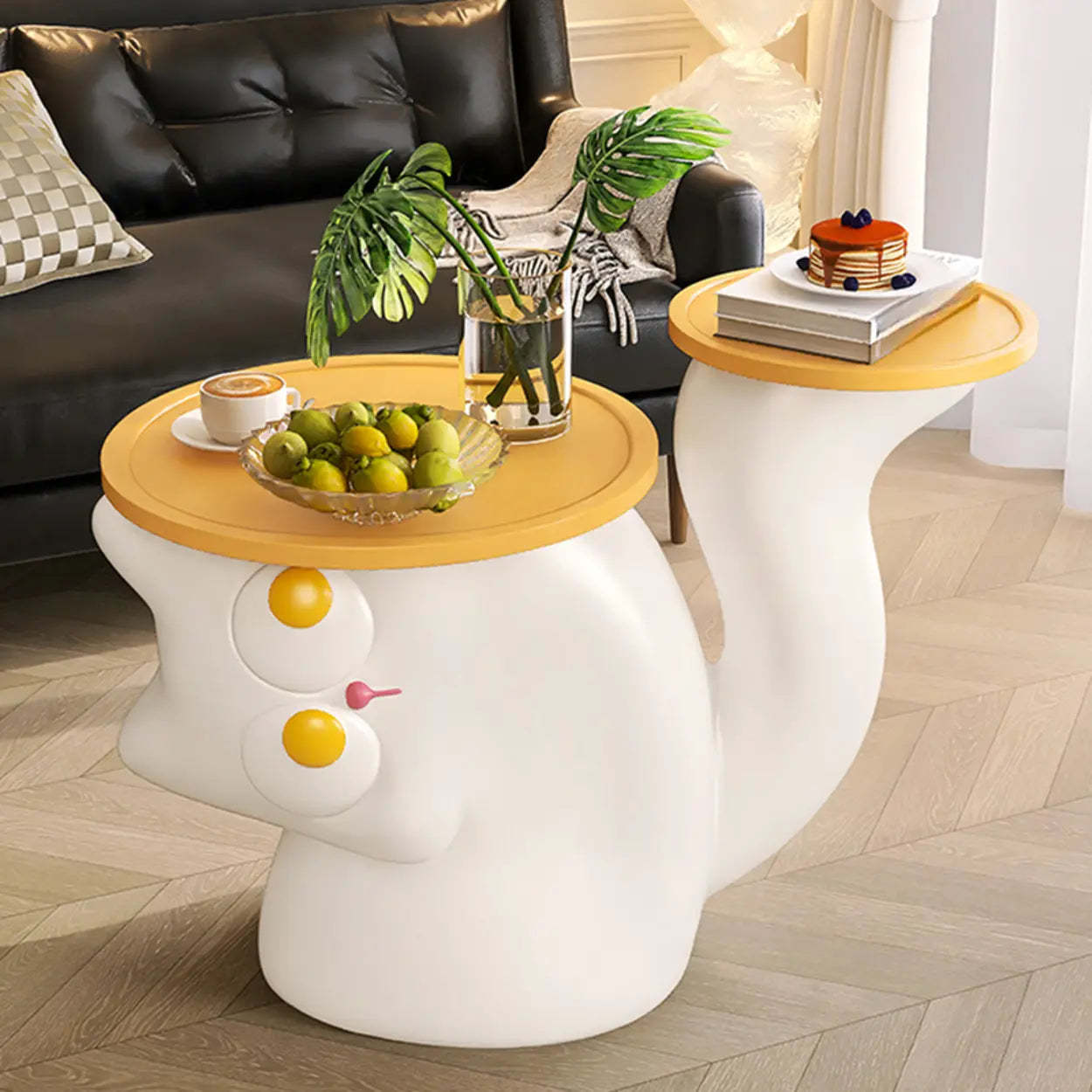 Black Cat-Shaped Resin Circular End Table