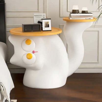 Black Cat-Shaped Resin Circular End Table