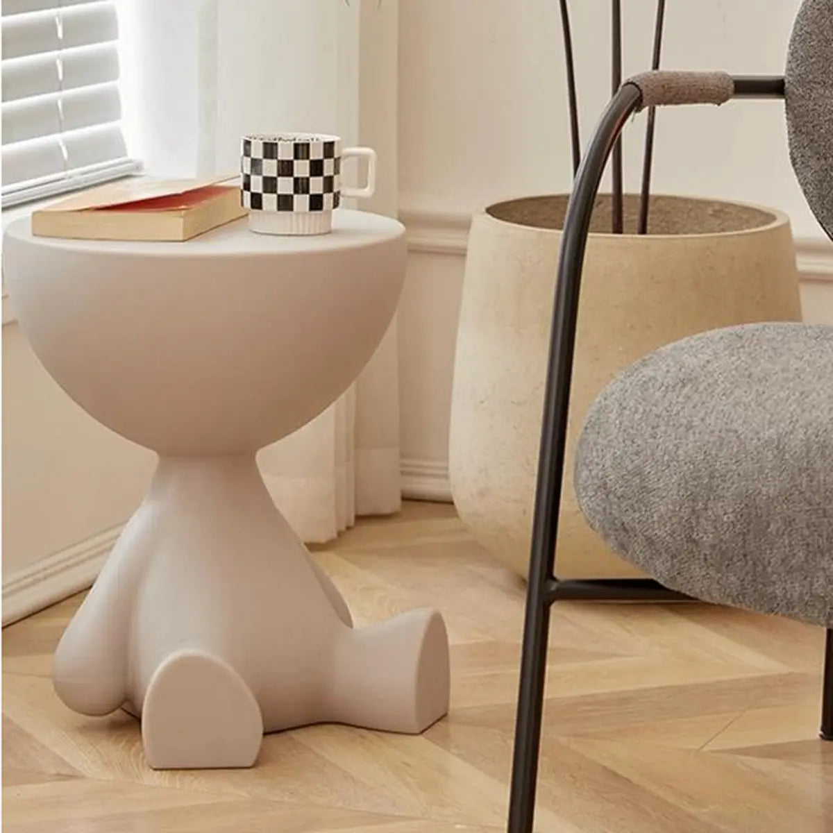 Off-White Acrylic Short Flat-Head End Table — Black