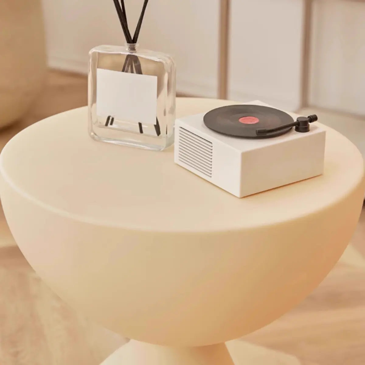 Off-White Acrylic Short Flat-Head End Table