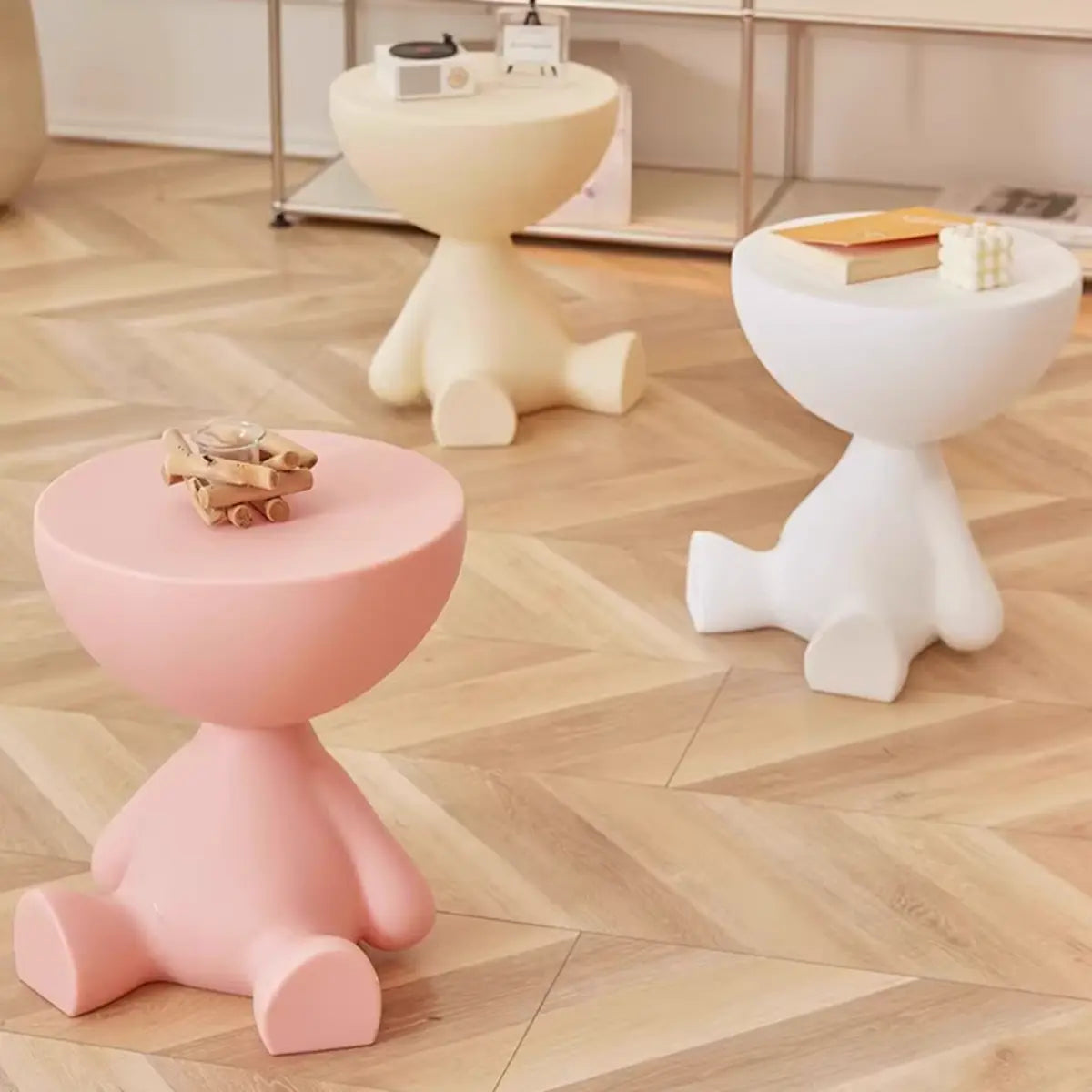 Off-White Acrylic Short Flat-Head End Table
