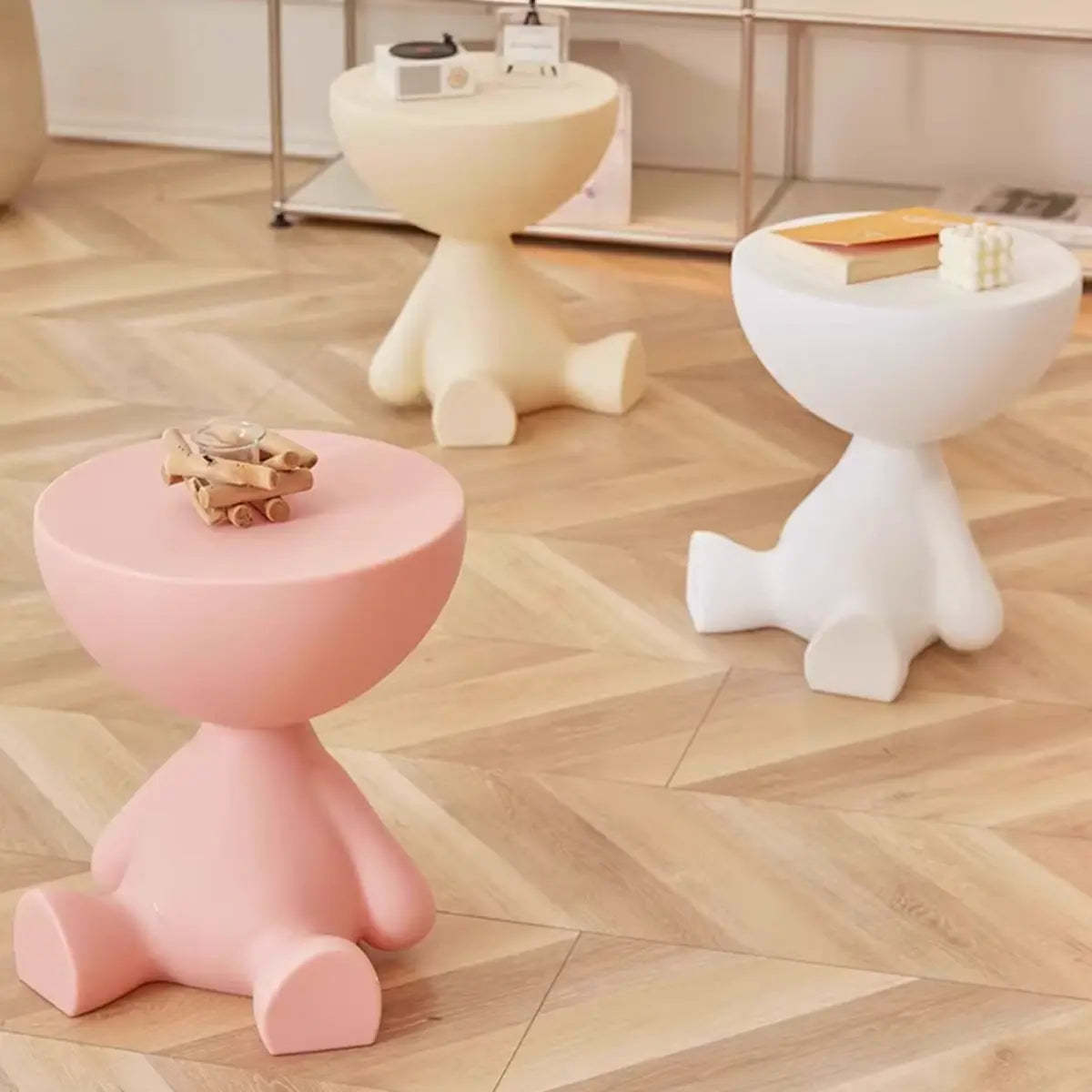 Off-White Acrylic Short Flat-Head End Table