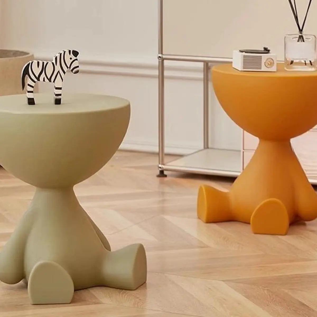 Off-White Acrylic Short Flat-Head End Table