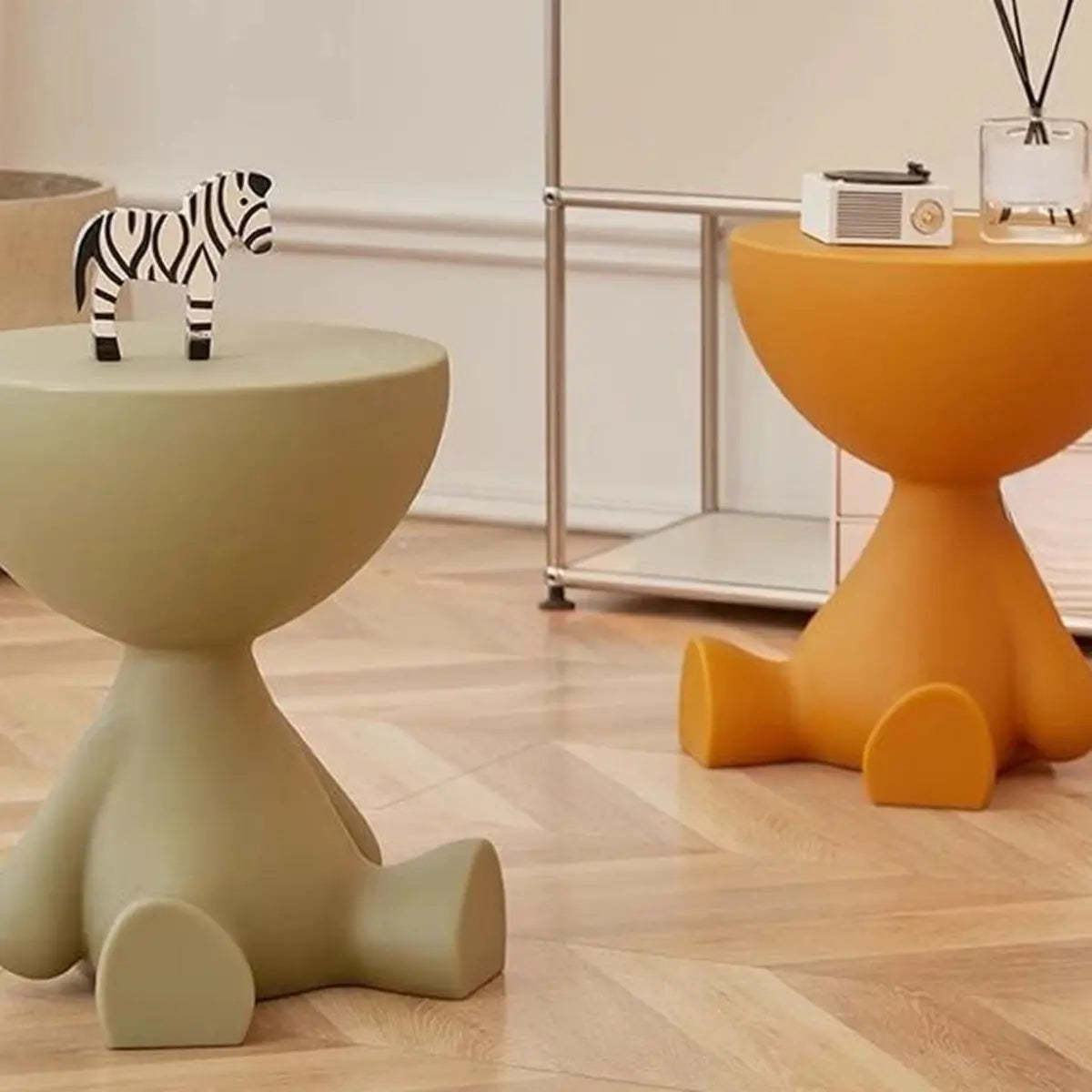 Off-White Acrylic Short Flat-Head End Table