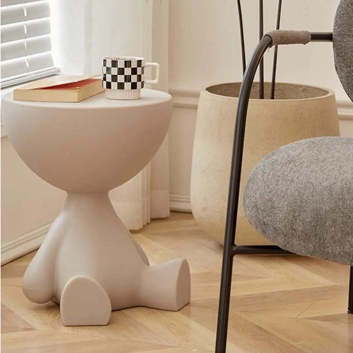 Off-White Acrylic Short Flat-Head End Table — Black