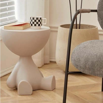 Off-White Acrylic Short Flat-Head End Table — Black