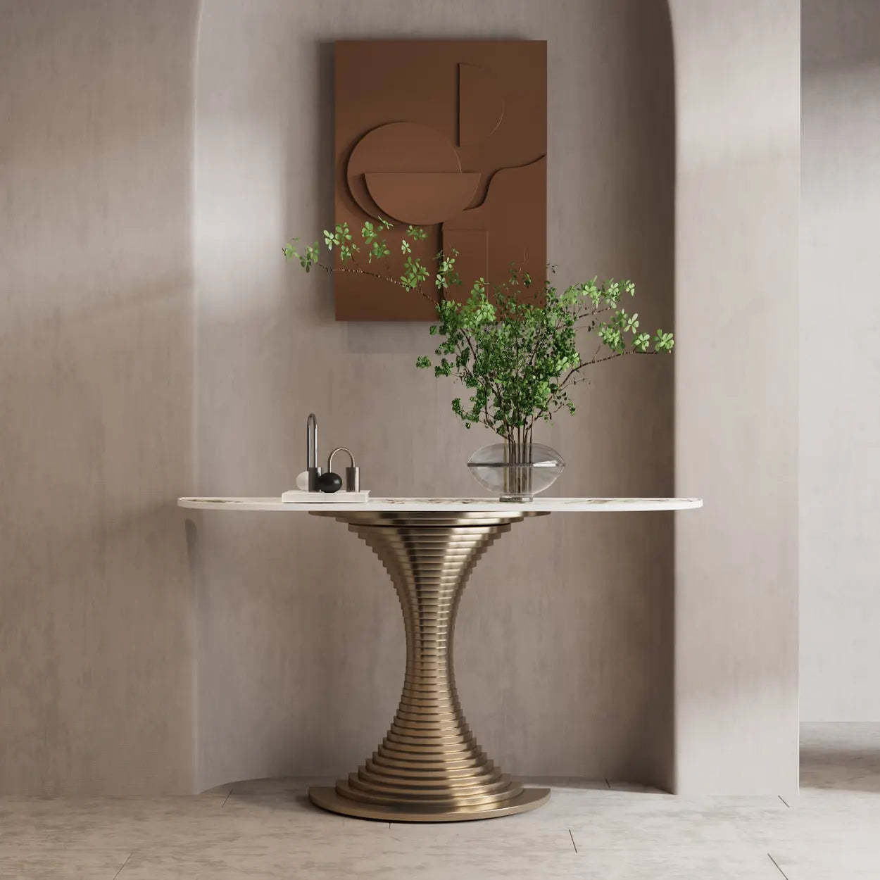 Pedestal Half-Moon Sintered Stone Console Table — Black
