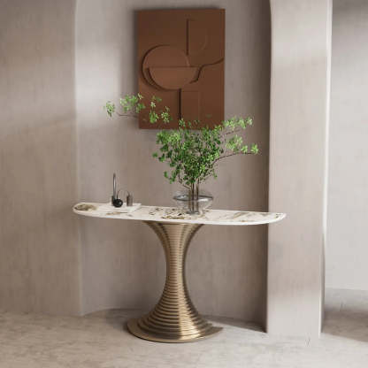 Pedestal Half-Moon Sintered Stone Console Table — Black
